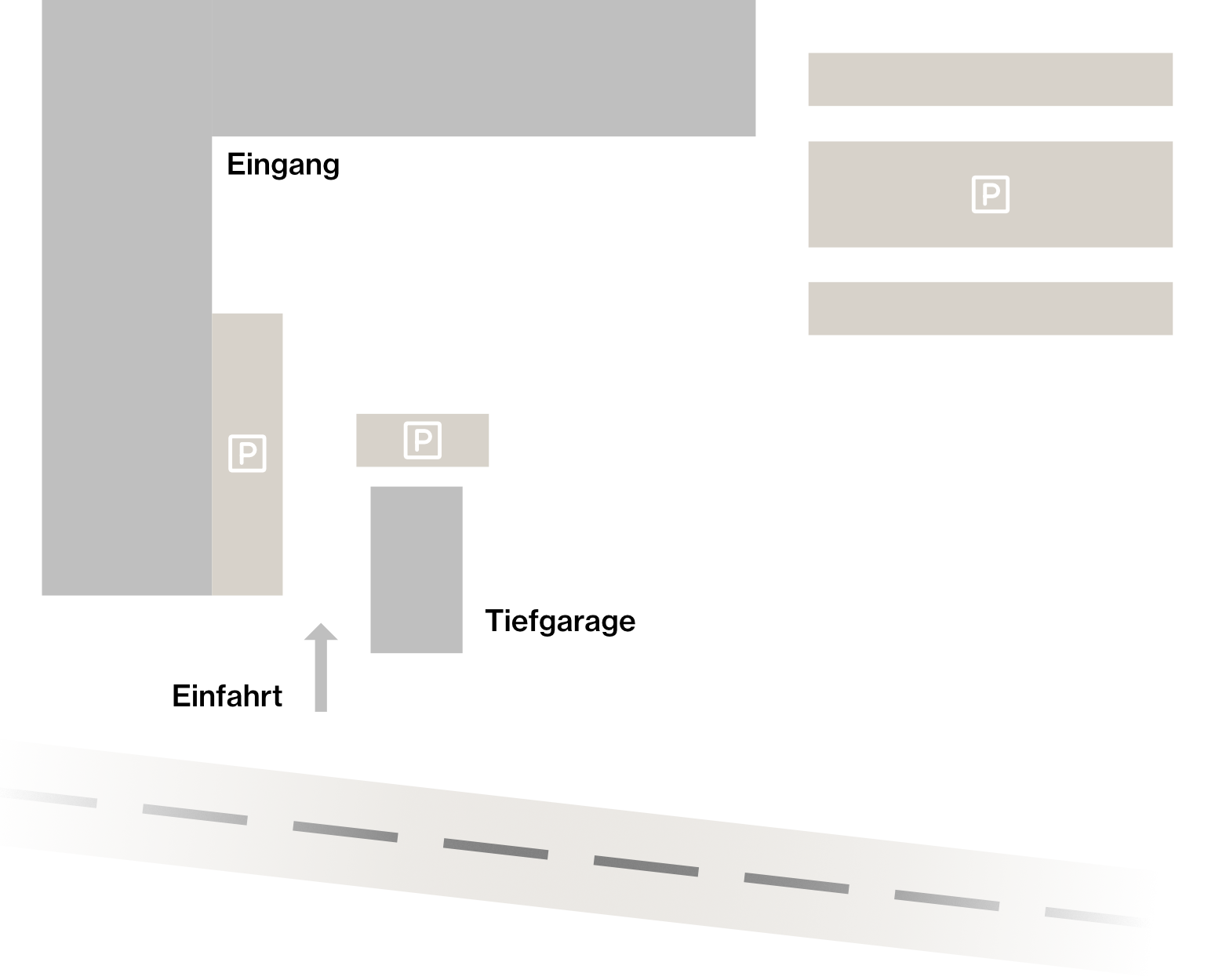 Grafische Darstellung einer Tiefgarage mit Parkplätzen.